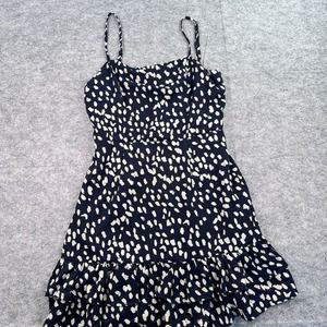 Princess Polly‎  4 Navy Blue & Cream Dotted Mini Ruffle Dress
